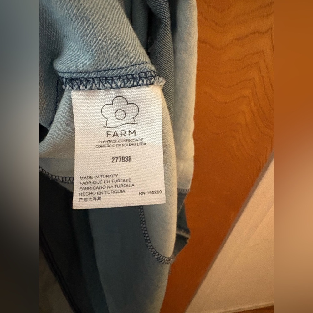 Anthropologie x Farm Rio Blue and White denim color blocked Midi Dress S - Picture 9 of 13